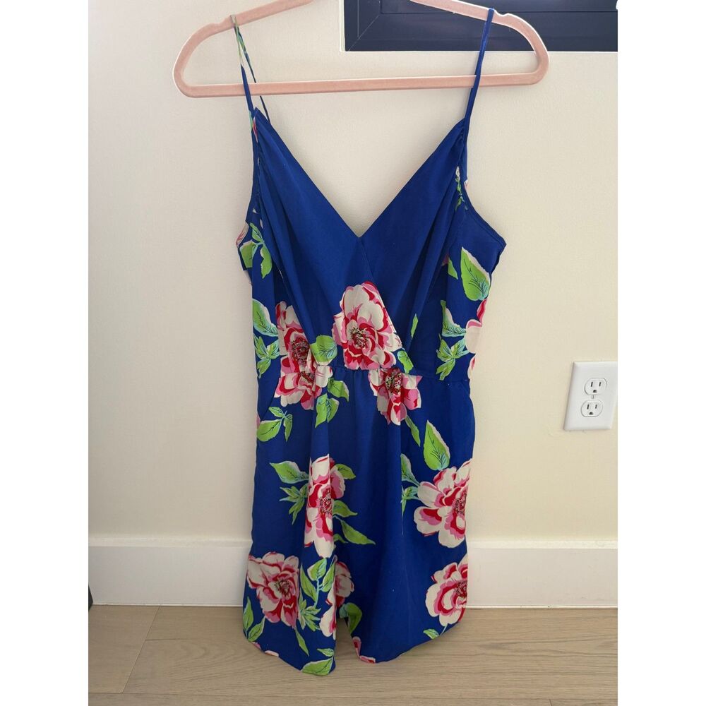 Yumi Kim Blue Floral Silk Mini Dress Spaghetti Strap Slip Dress Size L